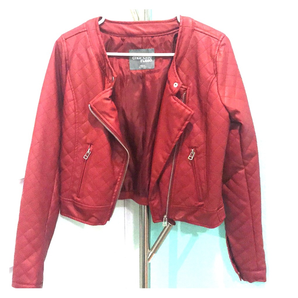 Red faux leather jacket